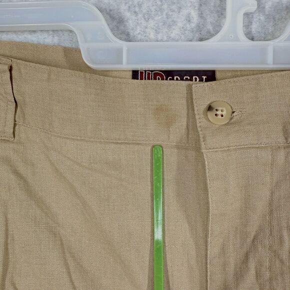 HB Harbor Bay Sport Mens Chino Shorts Size 58x8.5 Tan Linen Cotton Pleated - Picture 8 of 9
